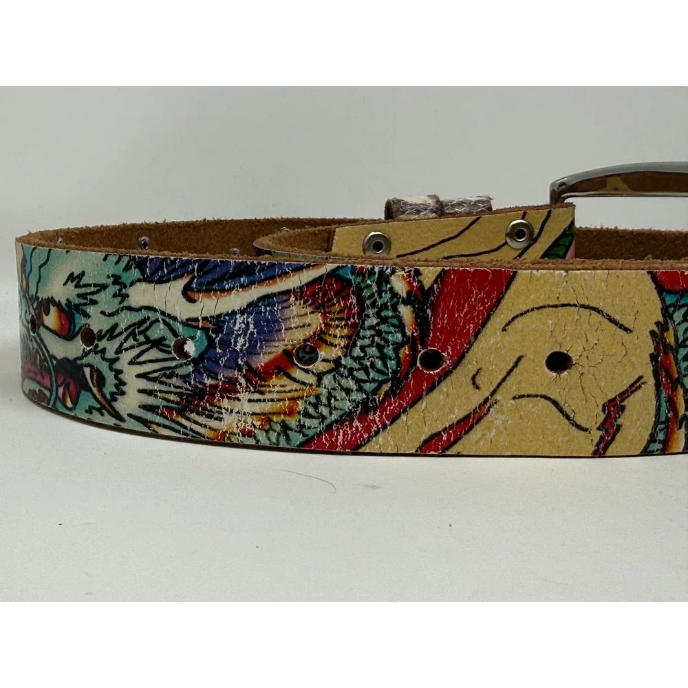 Ed Hardy Mens Dragon Tattoo Leather Belt Rhinestone Crystal White EH3243 Size S